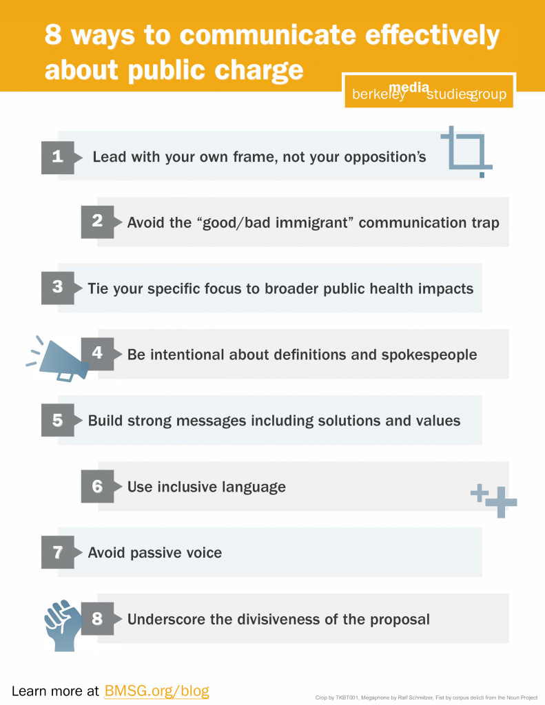 graphic showing public charge communication tips