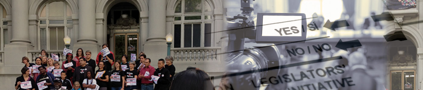 advocates in front of city hall