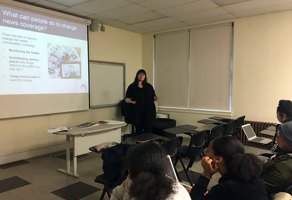 BMSG's Pamela Mejia leads a guest lecture at Dominican University