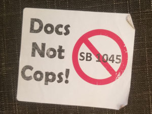 sticker that says "Docs not cops!"