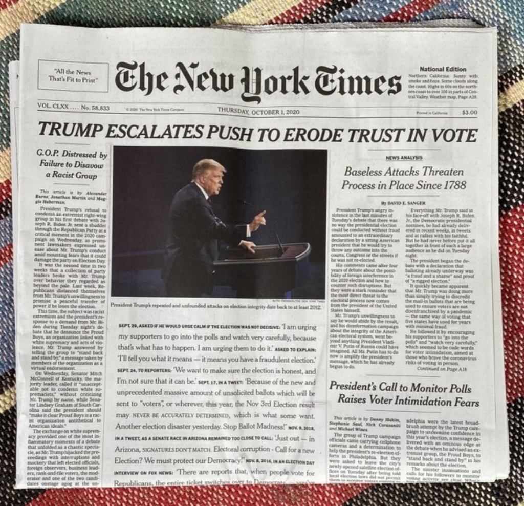New York Times front-page presidential debate coverage
