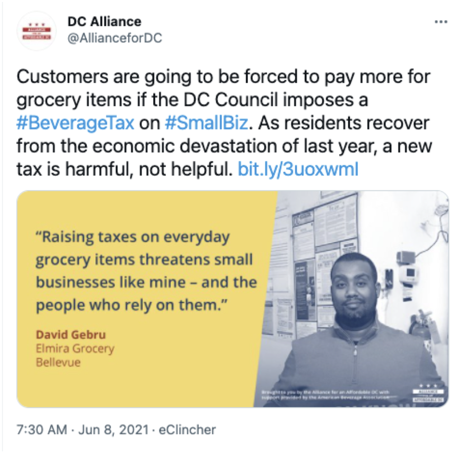 Figure 5: Sample tweet from the Alliance for an Affordable DC