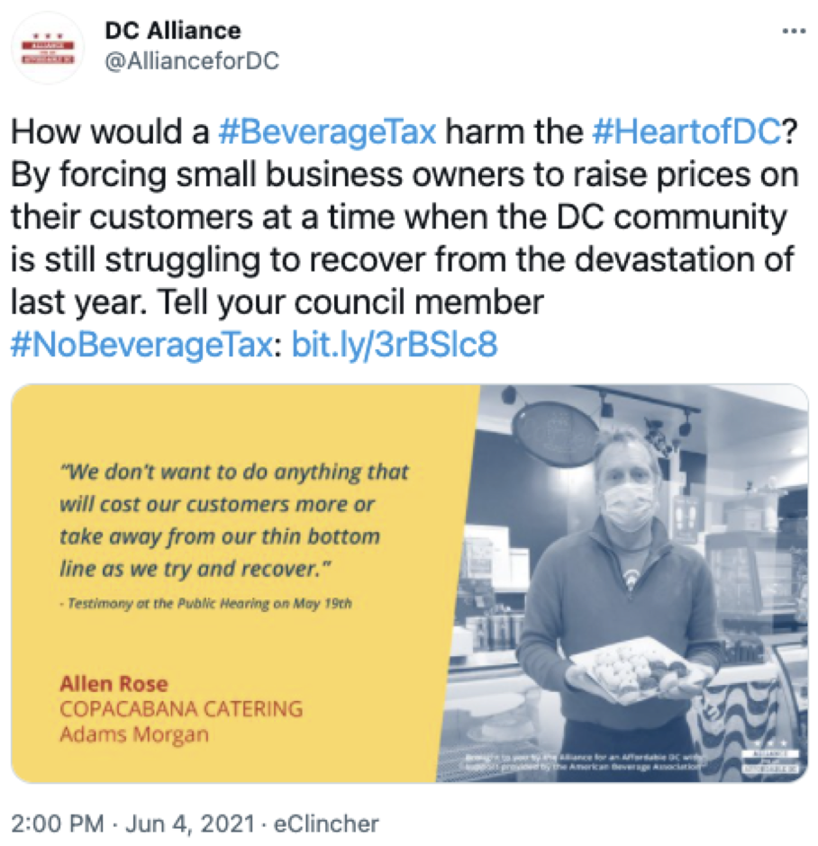 Figure 6: Sample tweet from the Alliance for an Affordable DC