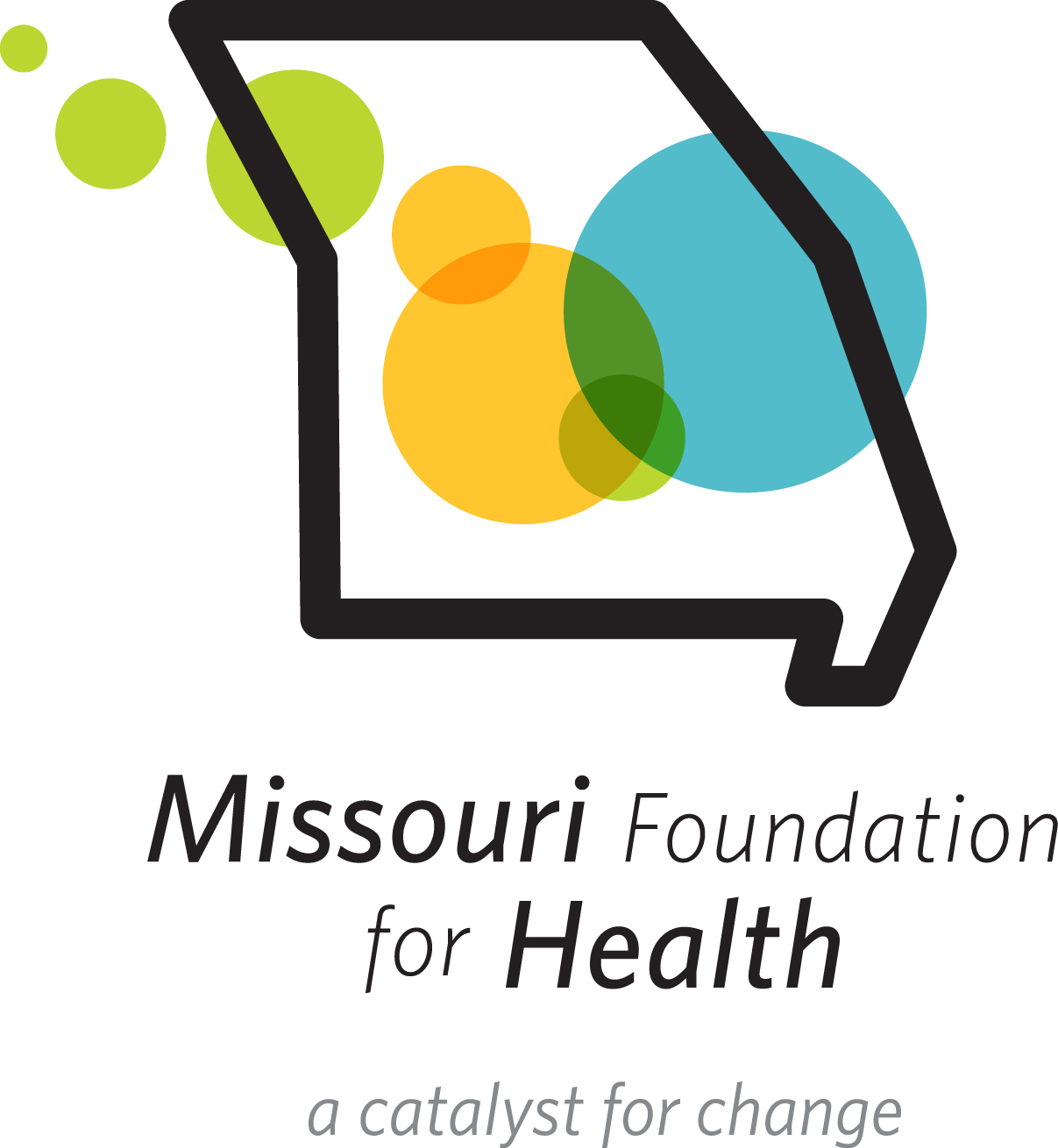 Missouri Foundation for Health logo. Outline of the state of Missouri, with multi-colored circles inside.
