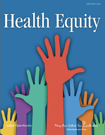 blue cover with words 'Health Equity' at top in white, and silhouettes of open hands underneath the text. Hands are shown in yellow, purple, teal, red, blue, orange, and green.
