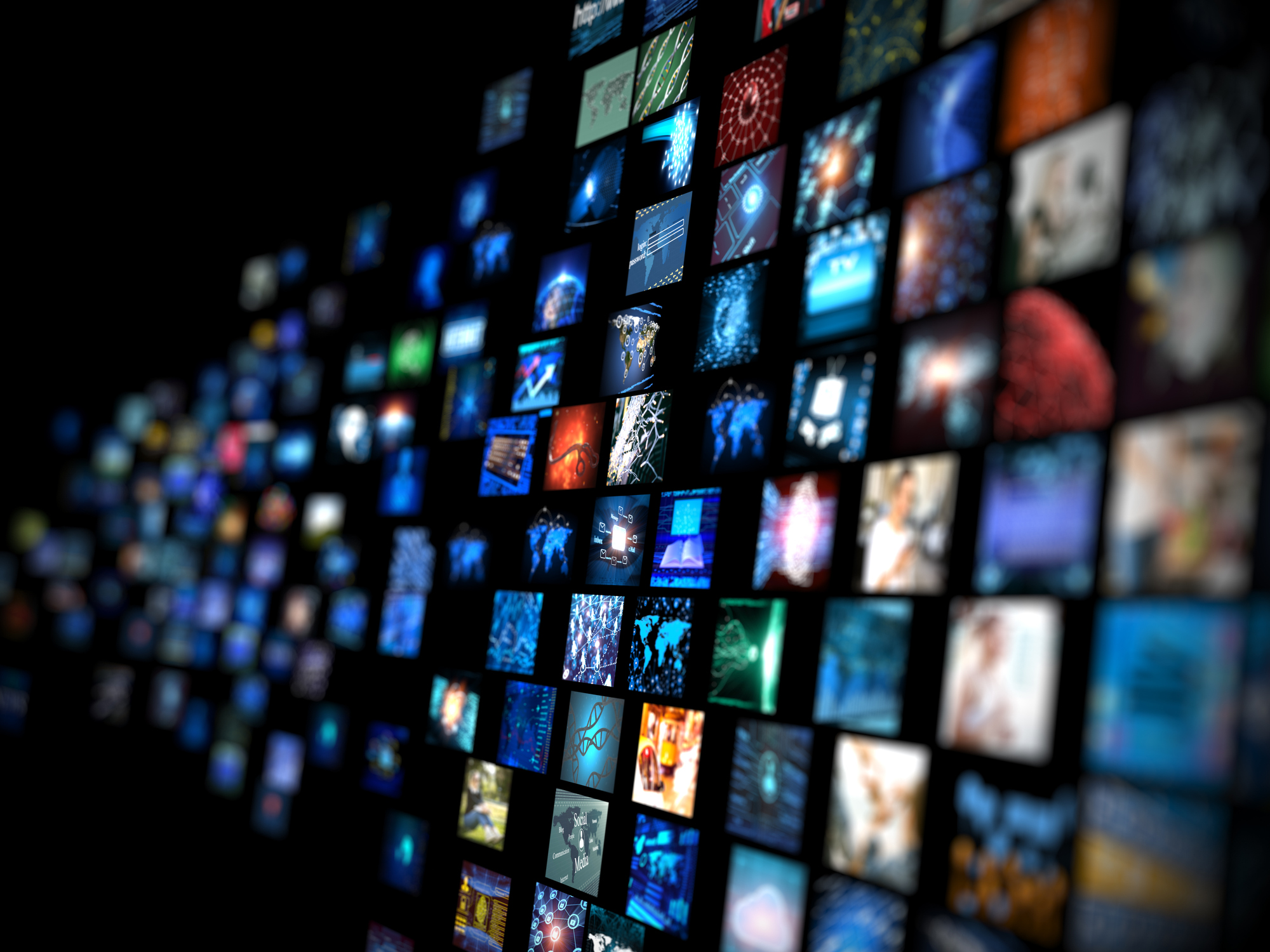 Digital Media concept: Wall of TV screens